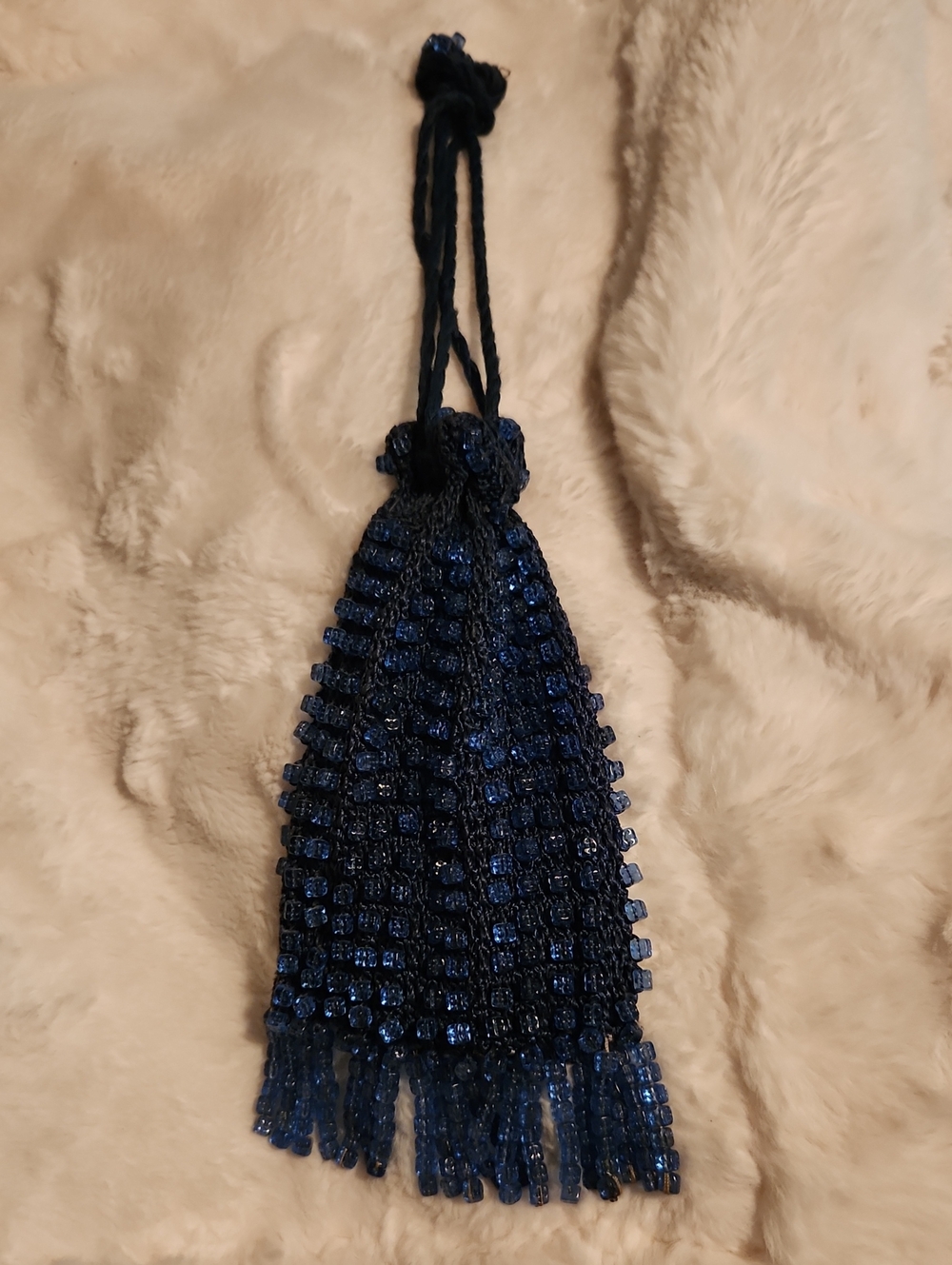 Vintage Flapper Beaded Cobalt Blue Drawstring Evening Bag